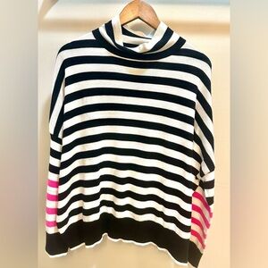 Wispr by Brodie Mockneck White and Black Striped Sweater with Pink Accents L